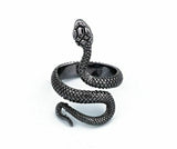 Evil Eye Protection Amulet Black Silver Plated Snake Hindu Ring Adjustable Z25