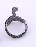 Evil Eye Protection Amulet Black Silver Plated Snake Hindu Ring Adjustable Z25