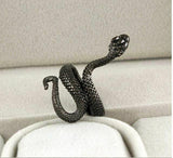 Evil Eye Protection Amulet Black Silver Plated Snake Hindu Ring Adjustable Z25