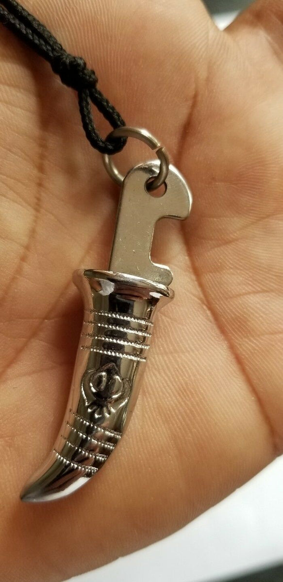 Sikh Hazoor Sahib Engraved Pendant – Khanda & Kanga On Black Thread – OnlineSikhStore