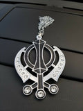 Singh Kaur Sikh Punjabi Silver Plated Khanda Pendant Car Rear Mirror Hanging BLA