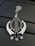 Singh Kaur Sikh Punjabi Silver Plated Khanda Pendant Car Rear Mirror Hanging BLA