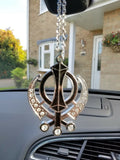 Singh Kaur Sikh Punjabi Silver Plated Khanda Pendant Car Rear Mirror Hanging BLA