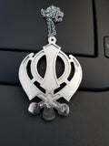 Singh Kaur Sikh Punjabi Silver Plated Khanda Pendant Car Rear Mirror Hanging BLA