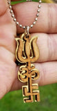 Hindu wooden om trishul swastik trident evil eye protection luck pendant dd3
