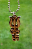 Hindu wooden om trishul swastik trident evil eye protection luck pendant dd3