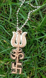 Hindu wooden om trishul swastik trident evil eye protection luck pendant dd3