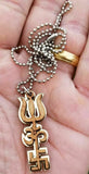 Hindu wooden om trishul swastik trident evil eye protection luck pendant dd3