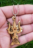 Hindu wooden om trishul trident evil eye protection good luck pendant gift dd2