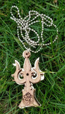 Hindu wooden om trishul trident evil eye protection good luck pendant gift dd2