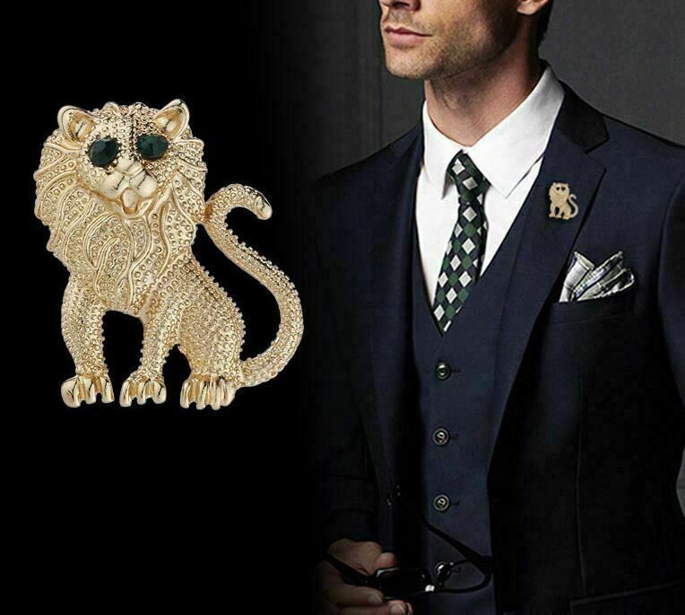 Stunning vintage look gold plated retro lion celebrity brooch broach p www.OnlineSikhStore