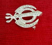 Stunning diamonte silver plated sikh khanda brooch cake pin singh turban dumala
