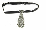 Stunning unisex silver plated celebrity crystal neck tie design event party wear