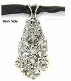 Stunning unisex silver plated celebrity crystal neck tie design event party wear