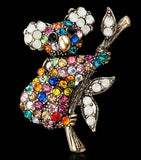 Stunning diamonte gold plated vintage look panda christmas brooch cake pin s10