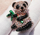 Stunning diamonte gold plated vintage look panda christmas brooch cake pin z8