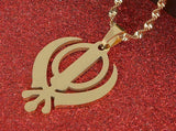 Stunning gold plated steel sikh singh kaur khanda pendant in matching chain b49g