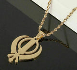 Stunning gold plated steel sikh singh kaur khanda pendant in matching chain b49g
