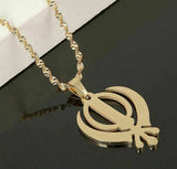 Stunning gold plated steel sikh singh kaur khanda pendant in matching chain b49g