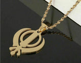 Stunning gold plated steel sikh singh kaur khanda pendant in matching chain b49g