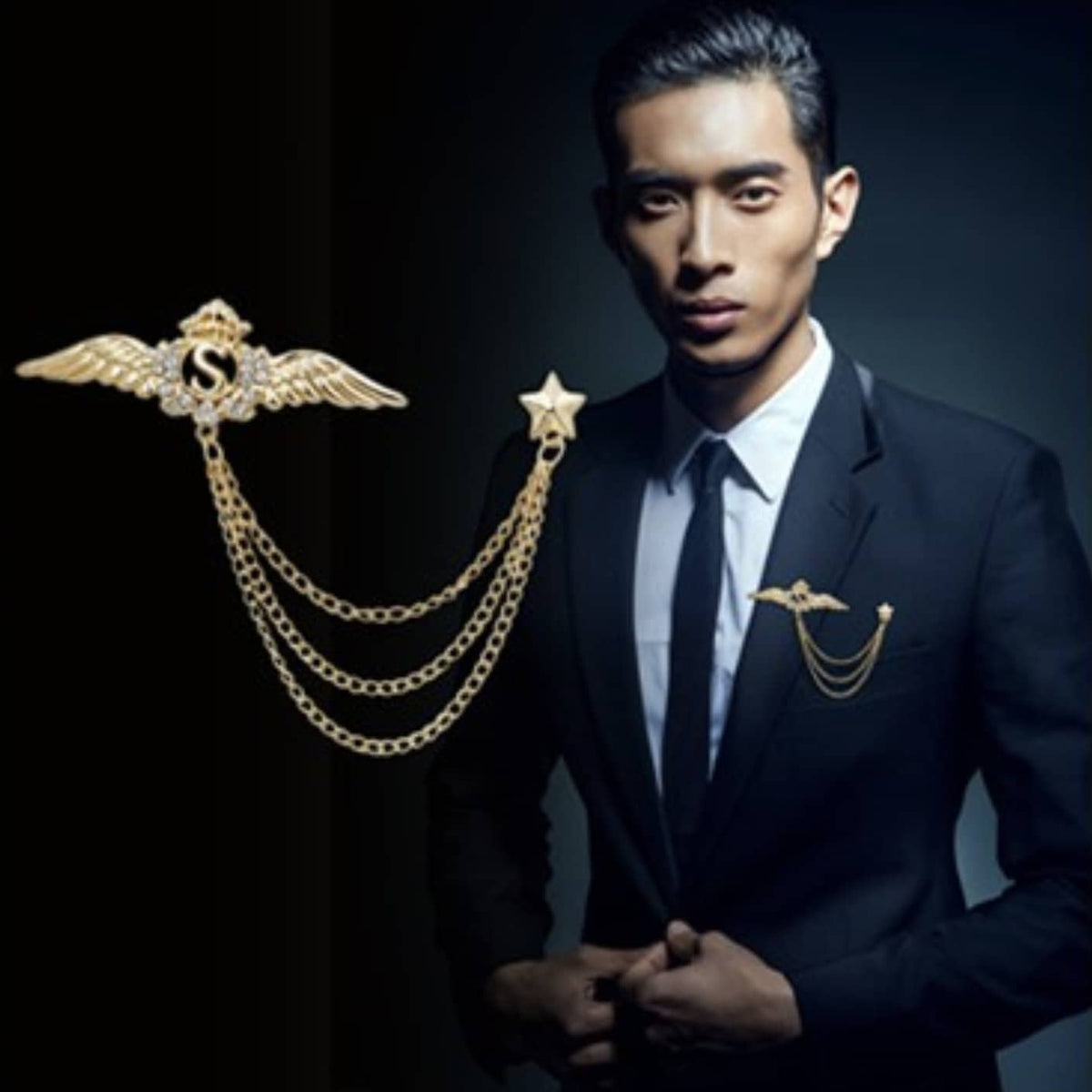 Wings s brooch vintage look gold plated suit coat broach collar