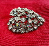 Stunning diamonte silver plated vintage style heart brooch broach cake pin gift