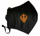 Sikh singh kaur punjabi embroidery khanda protection face mask turban dumala blk