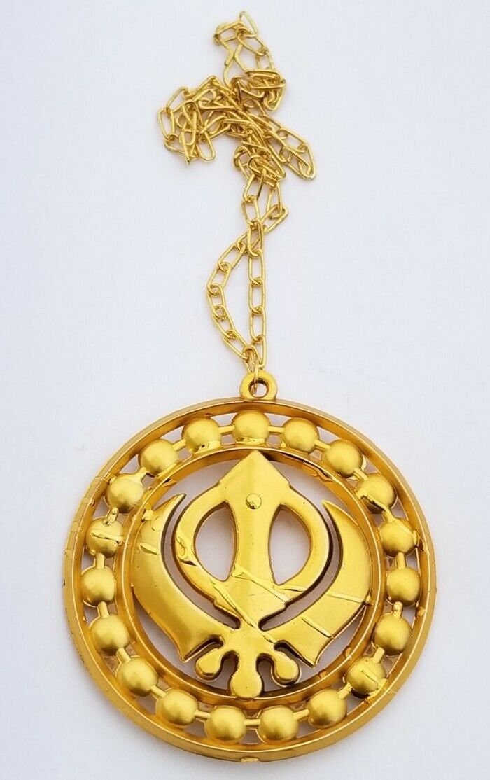 Khanda car hanger gold plated punjabi sikh stunning evil protection pendant  ccc9