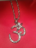 Hindu om legend pendant vintage look silver plated with stunning chain necklace