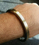 Stunning stainless steel two brass lines smooth plain gold affect sikh kara zz5