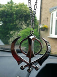 Large stainless steel punjabi sikh angel khanda pendant car rear mirror hanging