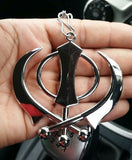 Large stainless steel punjabi sikh angel khanda pendant car rear mirror hanging