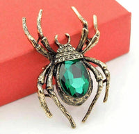 Vintage look gold plated green spider brooch suit coat broach collar pin b48oe