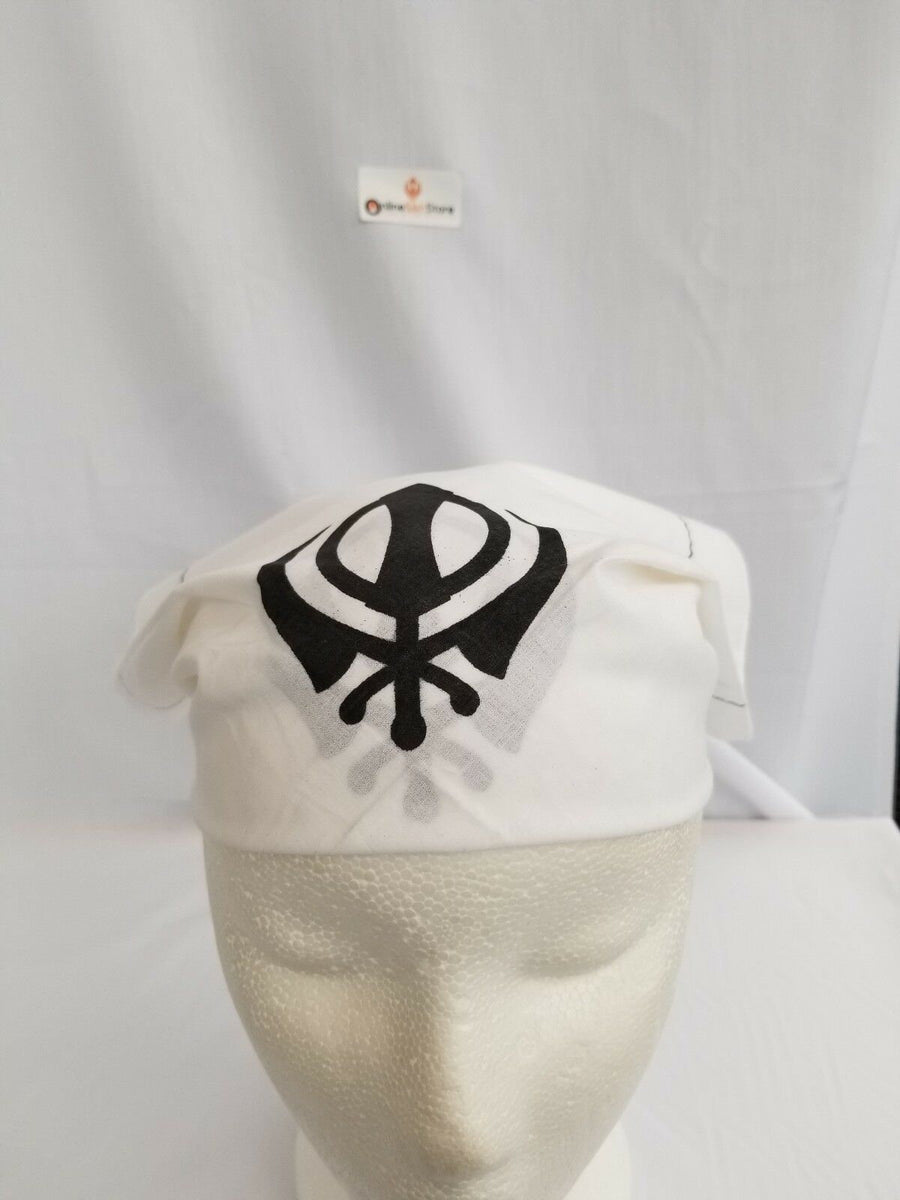 Sikh Punjabi White Khalsa Black Khanda Bandana Head Wrap Gear Rumal Ha - Foto 2