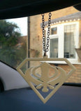 Cream acrylic khanda punjabi sikh singh kaur pendant car mirror hanging chain ss