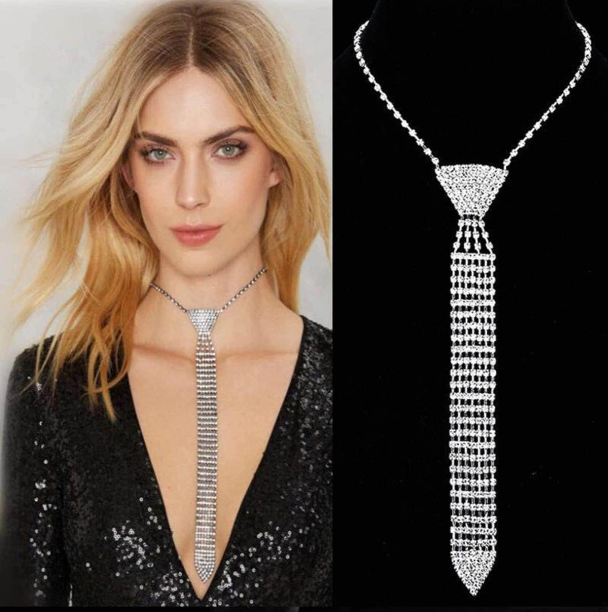 Neck tie necklace stunning silver plated celebrity design vintage look www.OnlineSikhStore