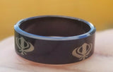 Black khanda ring engraved design fashion sikh singh kaur khalsa challa gift h22