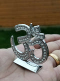 Stunning hindu punjabi silver plated om legend car dashboard desktop stand uu15