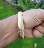 Designer kara Two Tone Bracelet Silver Gold Plated Sikh Kada Khalsa Bangle DD28