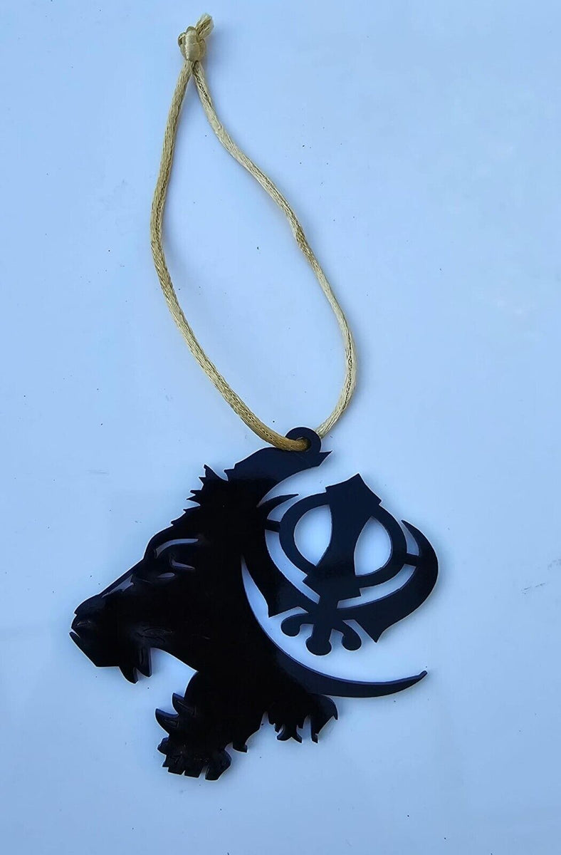 Pendente Per Specchietto Auto In Acrilico Bianco - Simbolo Sikh Khanda Con Perline - OnlineSikhStore - Foto 2