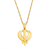 Anniyo Sikhism Necklace Pendant Sikh Khanda Jewelry Black/Gold Color Necklaces India Pakistan Malaysia Punjab Religious @009521