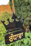 Jatt Randhawa Surname Car Mirror HANGER Punjabi Sikh Kaur Acrylic Pendant U59
