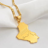 Anniyo Republic of Iraq Map National Flag Gold Color Map of Iraq Pendant Necklaces Jewelry For Women Men Iraqi  #030606