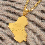 Anniyo Republic of Iraq Map National Flag Gold Color Map of Iraq Pendant Necklaces Jewelry For Women Men Iraqi  #030606