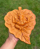 Hindu Ganesh Decor Clay Wall Hanging Peepal Leaf Lucky Gift Home Temple Art TTT7
