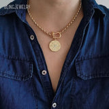 10pcs Waterproof Stainless Steel Box Chain Jewelry Lucky Six Pence U.K Elizabeth Coin Gold Color Women Medallion Necklace Tiki