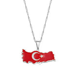 Anniyo Turkey Map Flag Necklace Pendant Women Turkish Silver Color/Gold Color Jewelry Turkiye Cumhuriyeti #208121