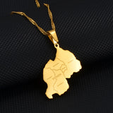 Anniyo Rwanda Map With Cities Gold Color/Silver Color Charm Pendant Necklace Rwandans Jewelry African Women Girls #233821