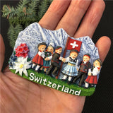 Switzerland Snow Mountain Lovers Squirrel Skiing 3D Fridge Magnets Tourism Souvenirs Refrigerator Magnetic Stickers Gift