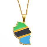 Anniyo Tanzania Map Flag Charm Pendant Necklaces Tanzanian Jewelry for Women Girls Men  #269921